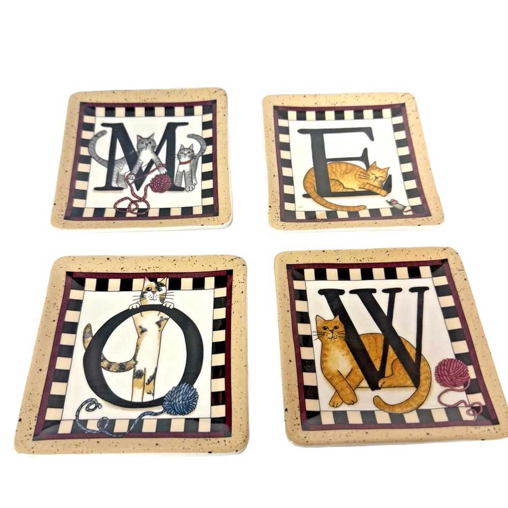 Vintage MWW Market Meow Mini/Tidbit Plates Linda Spivey Penny Lane Folk Art